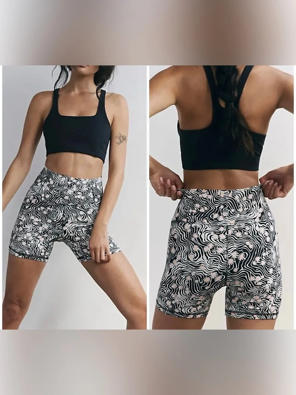 NWT Free People FP Movement Never Better Printed 5" Biker Shorts Daisy Black - L